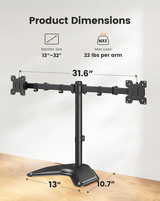 Freestanding Dual Monitor Stand for 2 Screens up to 32 inch
